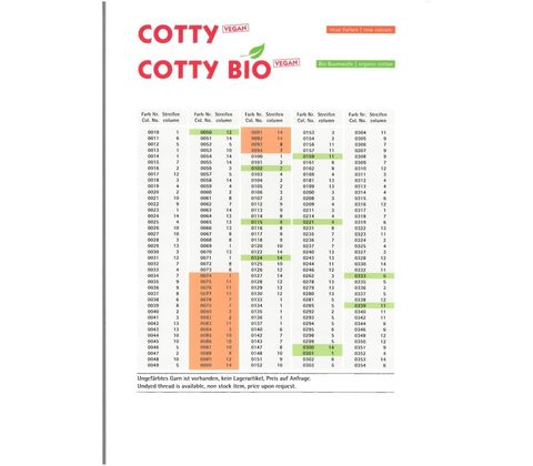 Cotty og Cotty Bio farvekort
